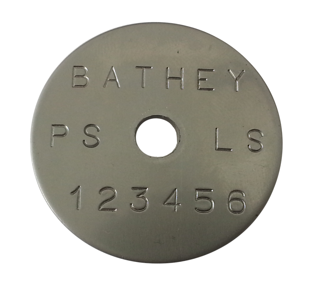 1 1/4" Stainless Steel Tag - Stamped Straight Text 1/32" Thick